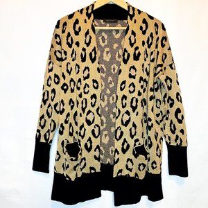 Ann Taylor Sparkle Neutral and Black Animal Sweater Cardigan